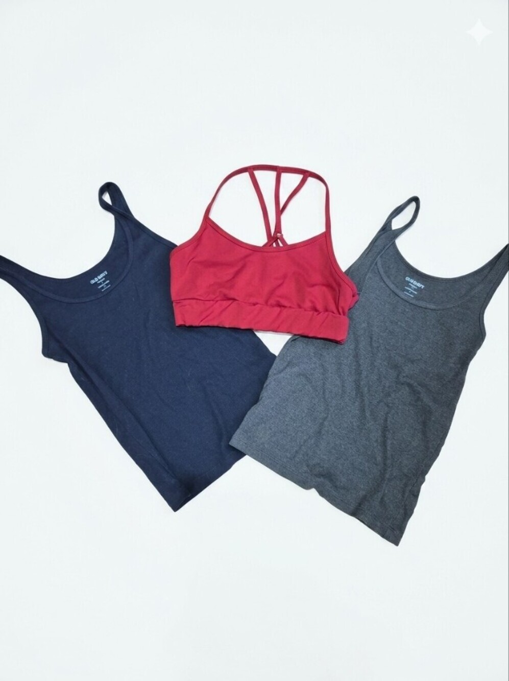 Old Navy And Shein Tanks & Strappy Bralette 3-Piece Set - Navy, Charcoal & Red S